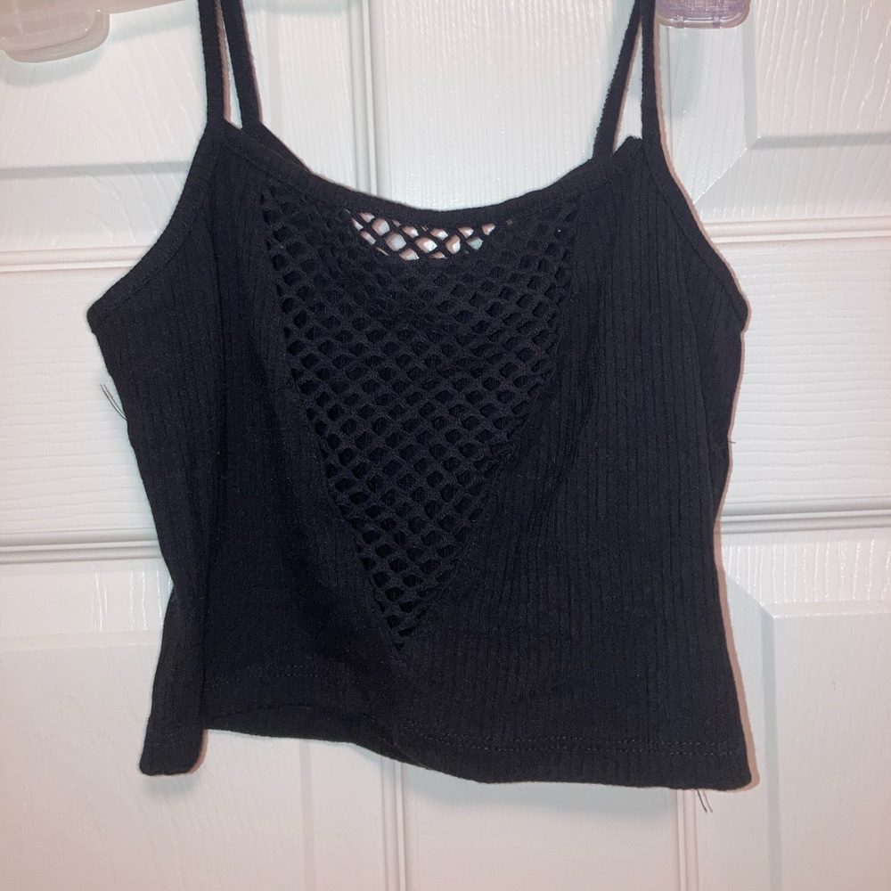 Emma & Sam black mesh crop tank top XS